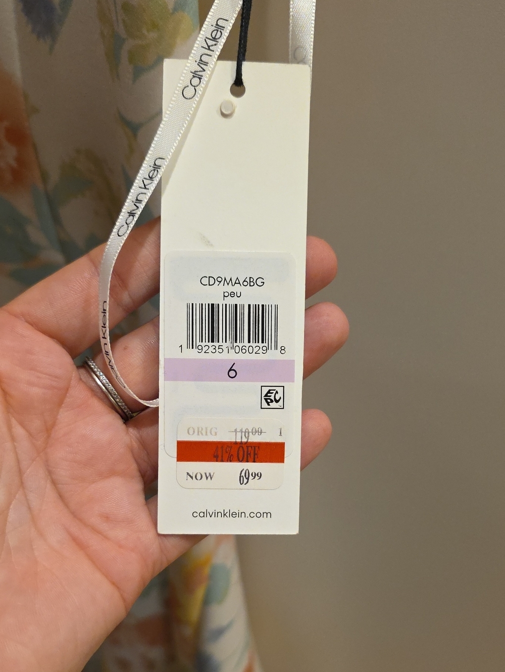 Calvin Klein White Floral Fit-and-Flare Dress with Pastel Blooms - Picture 7 of 7